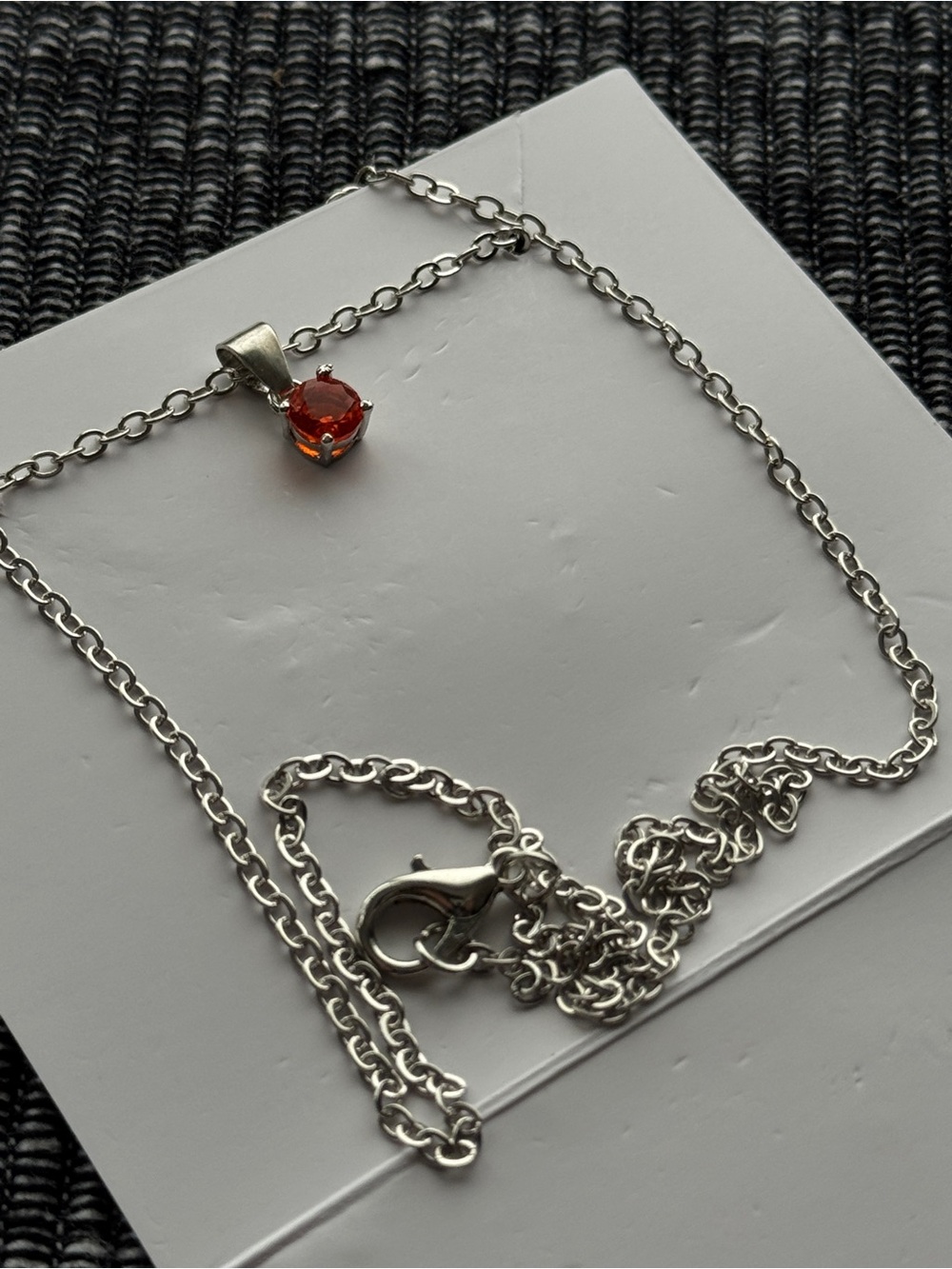 EFFY Orange Solitaire Pendant Necklace 18” Silver Tone #4
